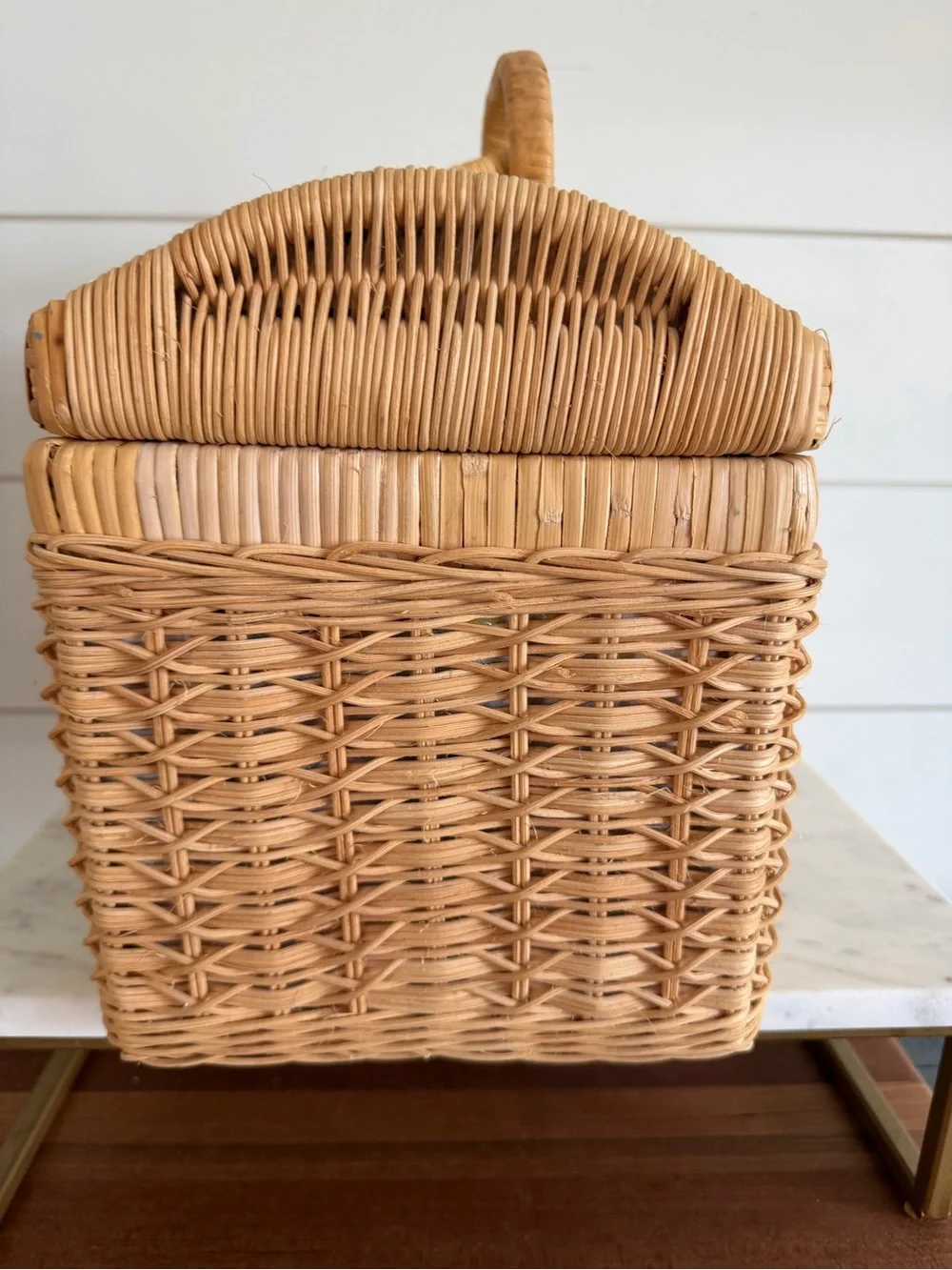 Vintage Rattan Style Basket Horse Motif Interior